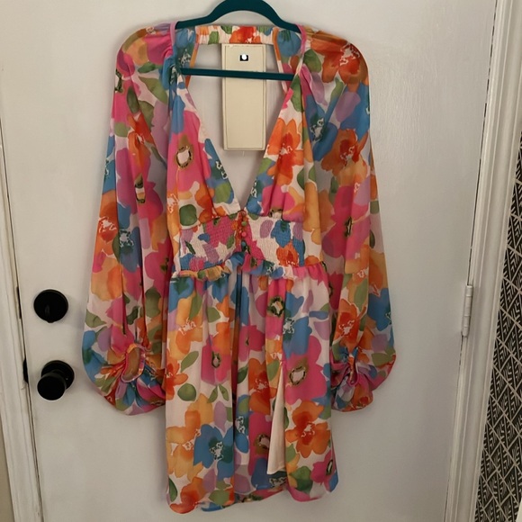 ASOS Floral Long Sleeve V-Neck Dress - Picture 10 of 10